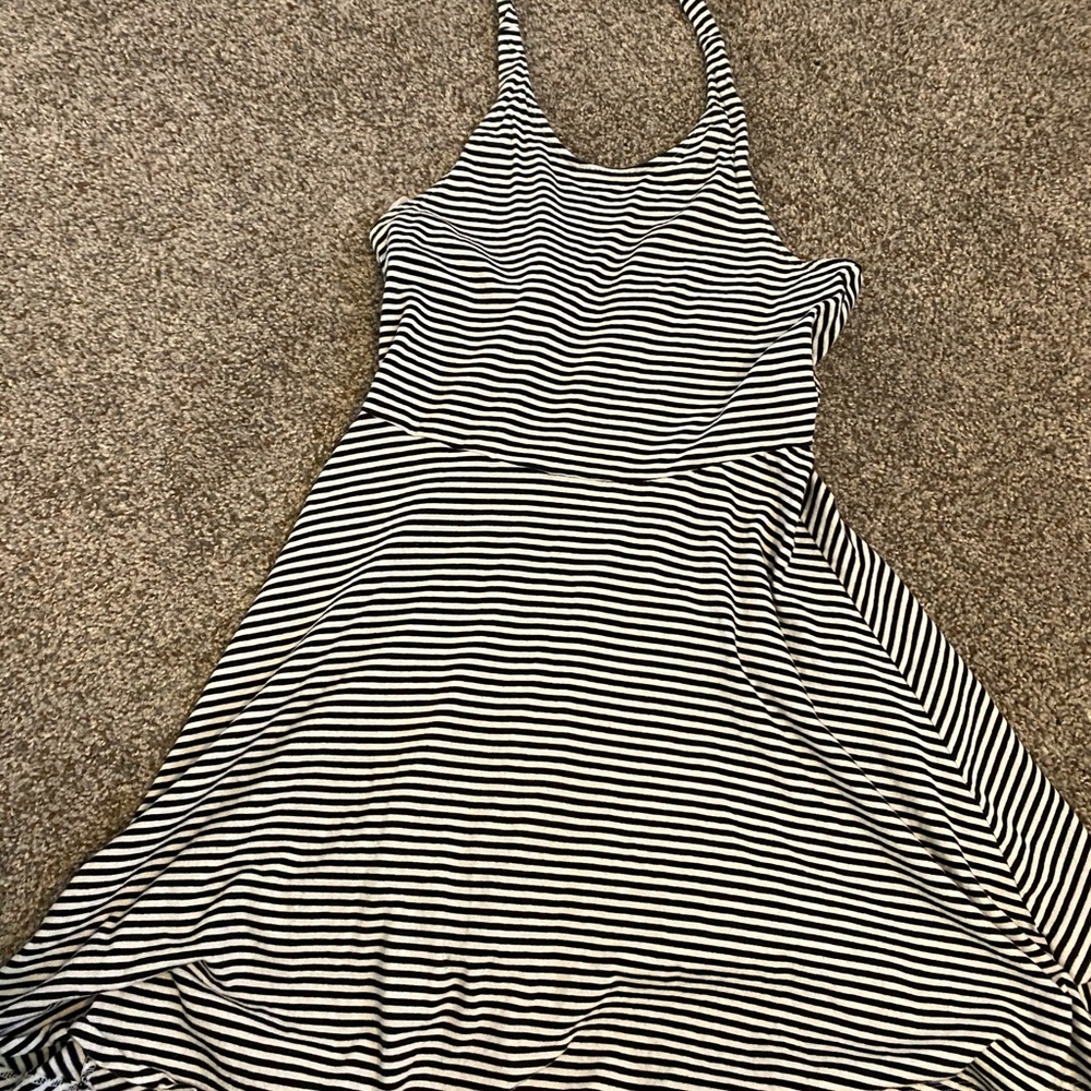 B&W striped fit and flare dress (old navy)